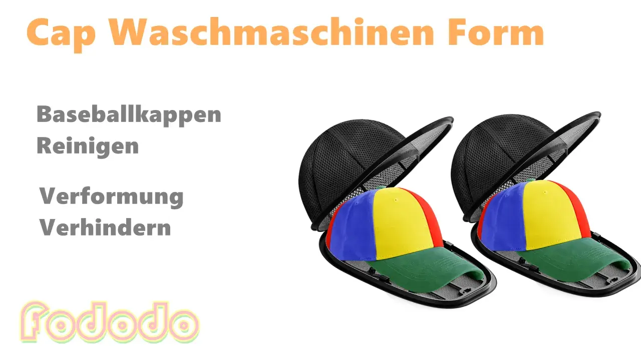 Zwei bunte Baseballkappen in Waschmaschinen-Form-Halterungen. Perfekt zum Cap waschen und Verformung verhindern.
