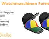 Zwei bunte Baseballkappen in Waschmaschinen-Form-Halterungen. Perfekt zum Cap waschen und Verformung verhindern.