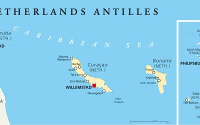Karte der ABC Inseln Karibik: Aruba, Bonaire, Curaçao und weitere niederländische Antilleninseln.
