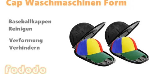 Zwei bunte Baseballkappen in Waschmaschinen-Form-Halterungen. Perfekt zum Cap waschen und Verformung verhindern.