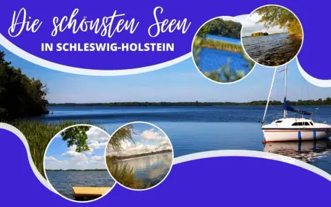 Die schönsten Seen in Schleswig-Holstein: Ein Segelboot auf ruhigem Wasser, umgeben von idyllischen Ufern und blauen Seen.