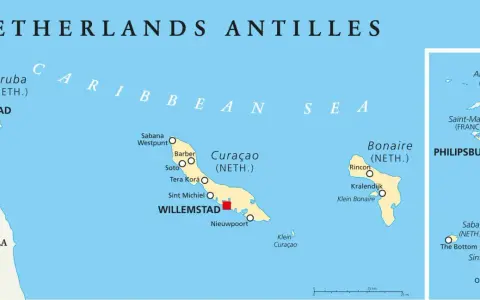 Karte der ABC Inseln Karibik: Aruba, Bonaire, Curaçao und weitere niederländische Antilleninseln.