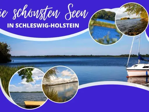 Die schönsten Seen in Schleswig-Holstein: Ein Segelboot auf ruhigem Wasser, umgeben von idyllischen Ufern und blauen Seen.