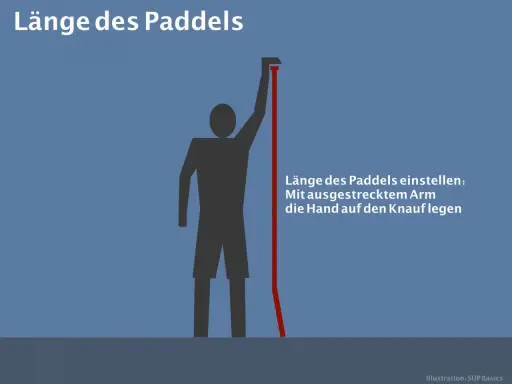 So stellst du das SUP Paddel richtig halten ein: Mit ausgestrecktem Arm die Hand auf den Knauf legen.