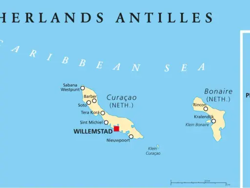 Karte der ABC Inseln Karibik: Aruba, Bonaire, Curaçao und weitere niederländische Antilleninseln.