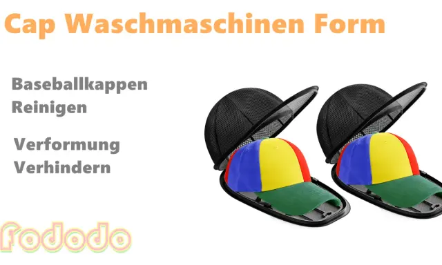 Zwei bunte Baseballkappen in Waschmaschinen-Form-Halterungen. Perfekt zum Cap waschen und Verformung verhindern.