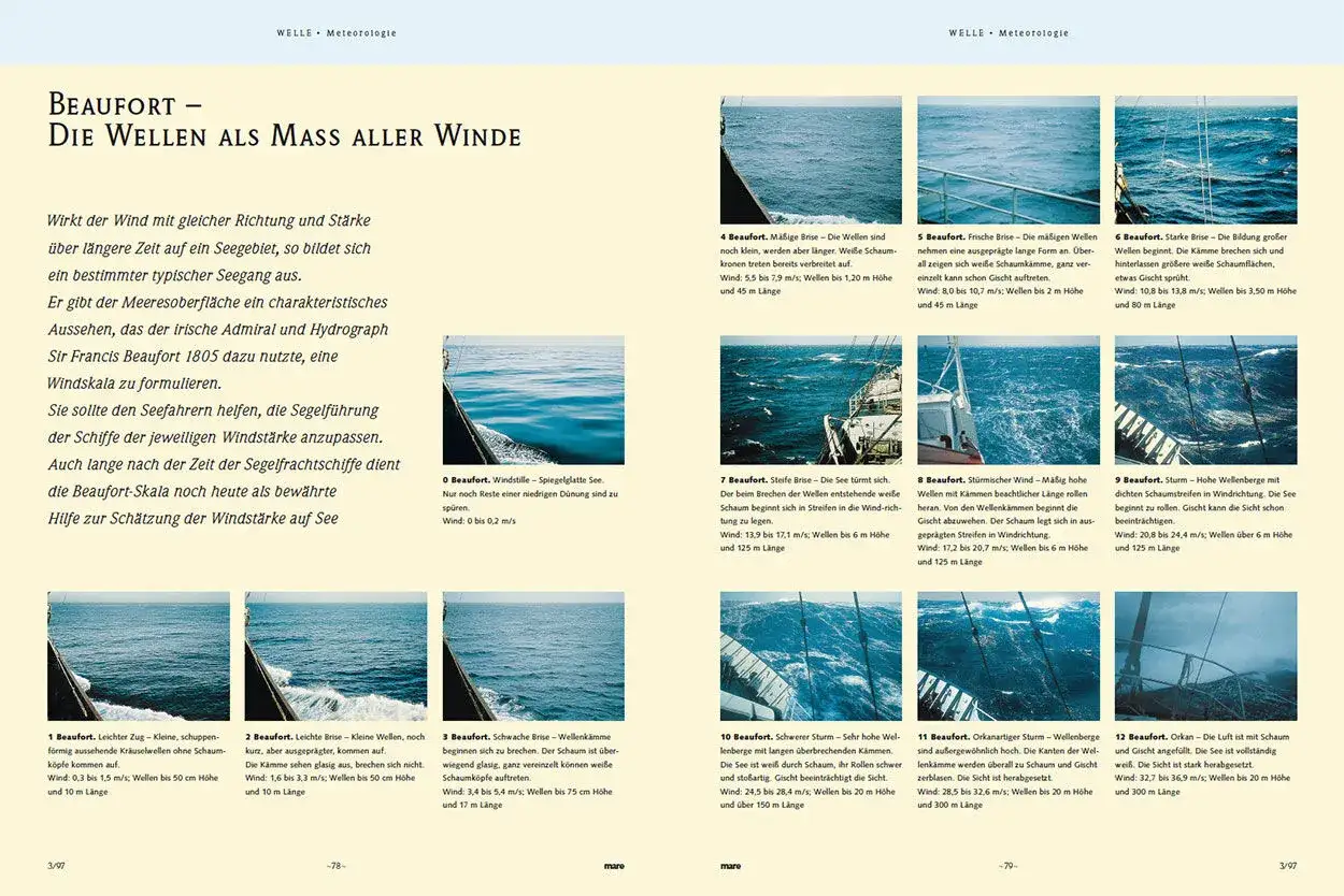 Beaufort-Skala: Bilder zeigen Wellen und Schaum, die den Wind auf See beschreiben. Von spiegelglatter See bis zu Orkan.